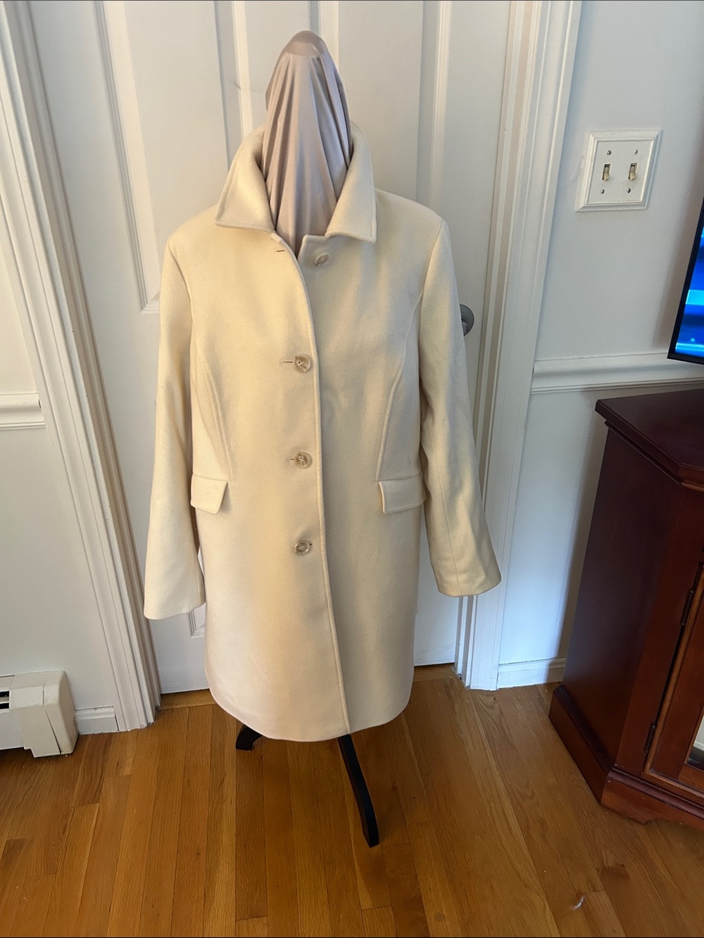Talbots Cream Single-Button Wool-Blend Pea Coat